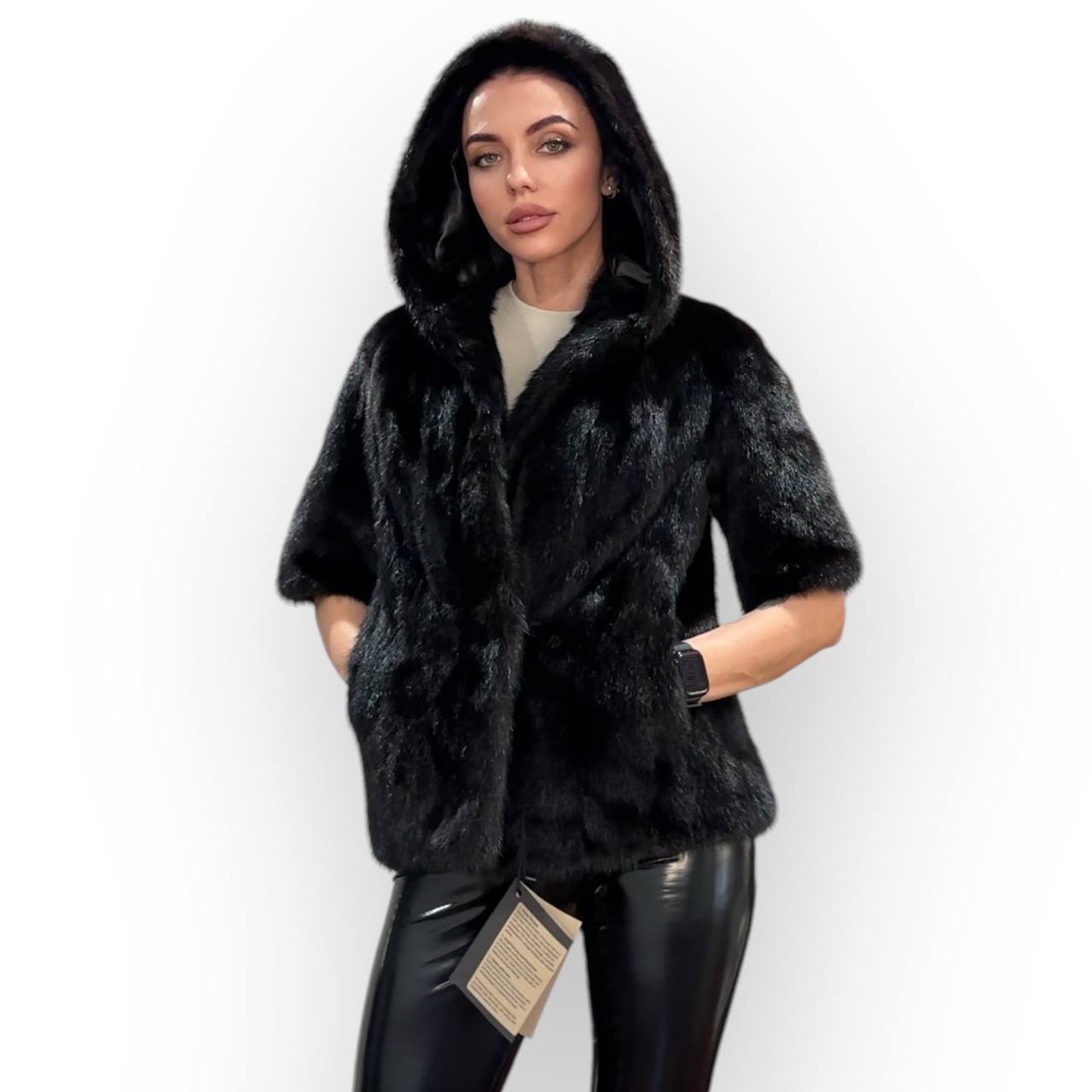 Womens Real 100% MINK FUR COAT 1201078 size S Hooded Jacket VEST BLACK