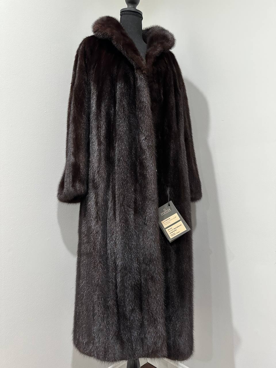 Women Real Mink Fur coat long dark brown color size 2XL NEW 1109961 FURSTAR