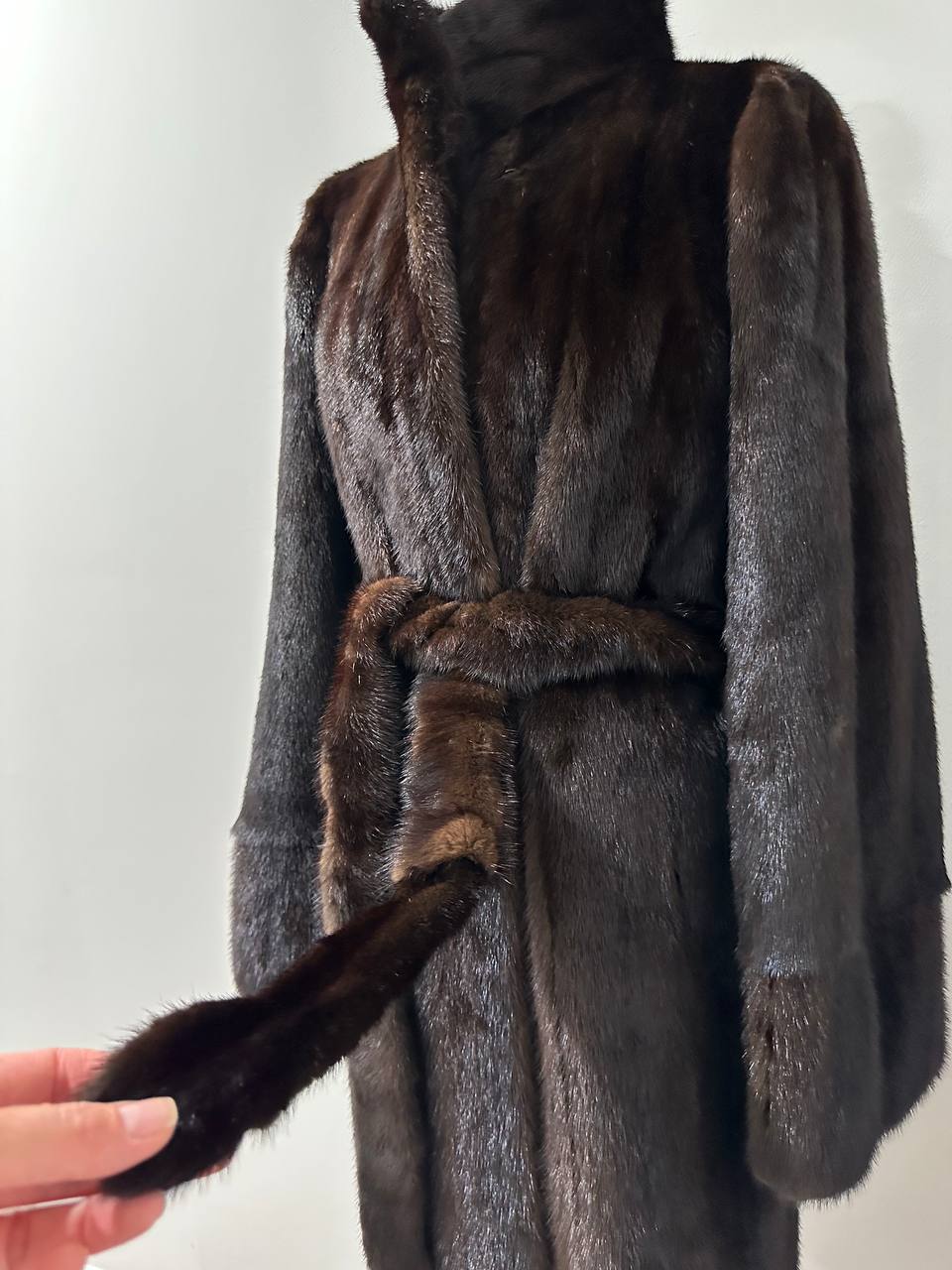 Mink Fur Coat Women Real Genuine dark brown size M NEW 1109926 FURSTAR BELTED