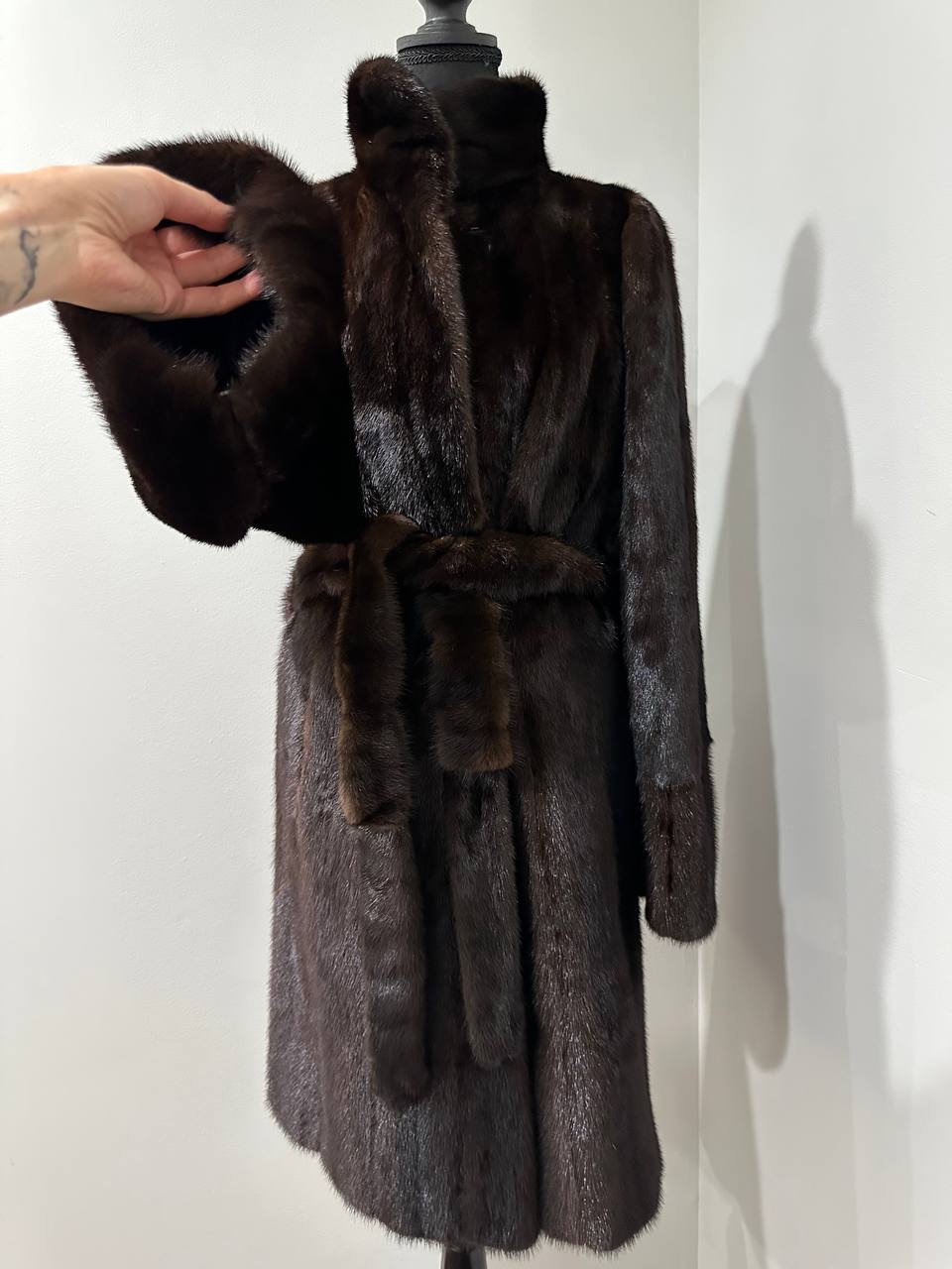 Mink Fur Coat Women Real Genuine dark brown size M NEW 1109926 FURSTAR BELTED