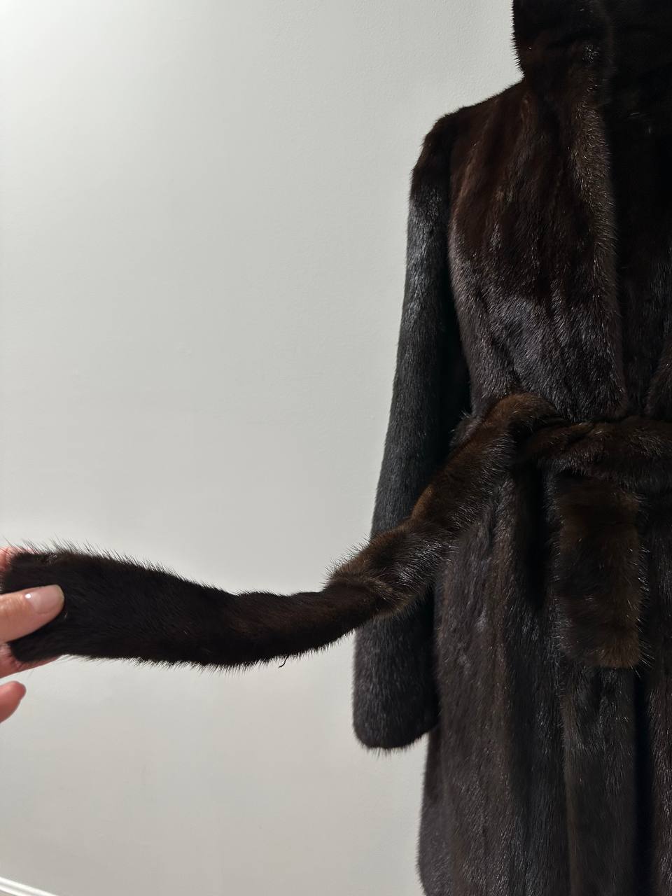 Mink Fur Coat Women Real Genuine dark brown size M NEW 1109926 FURSTAR BELTED