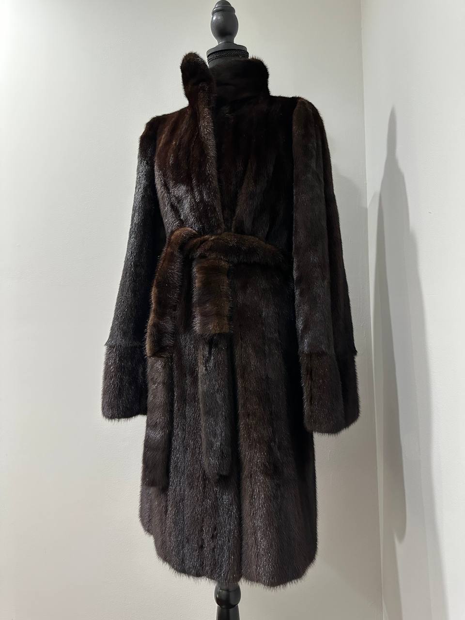 Mink Fur Coat Women Real Genuine dark brown size M NEW 1109926 FURSTAR BELTED