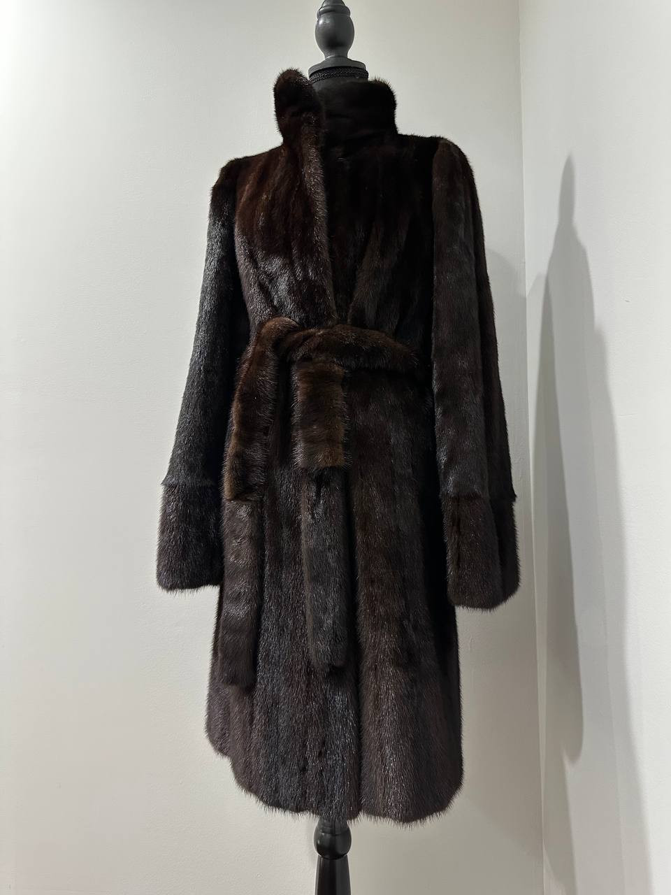 Mink Fur Coat Women Real Genuine dark brown size M NEW 1109926 FURSTAR BELTED