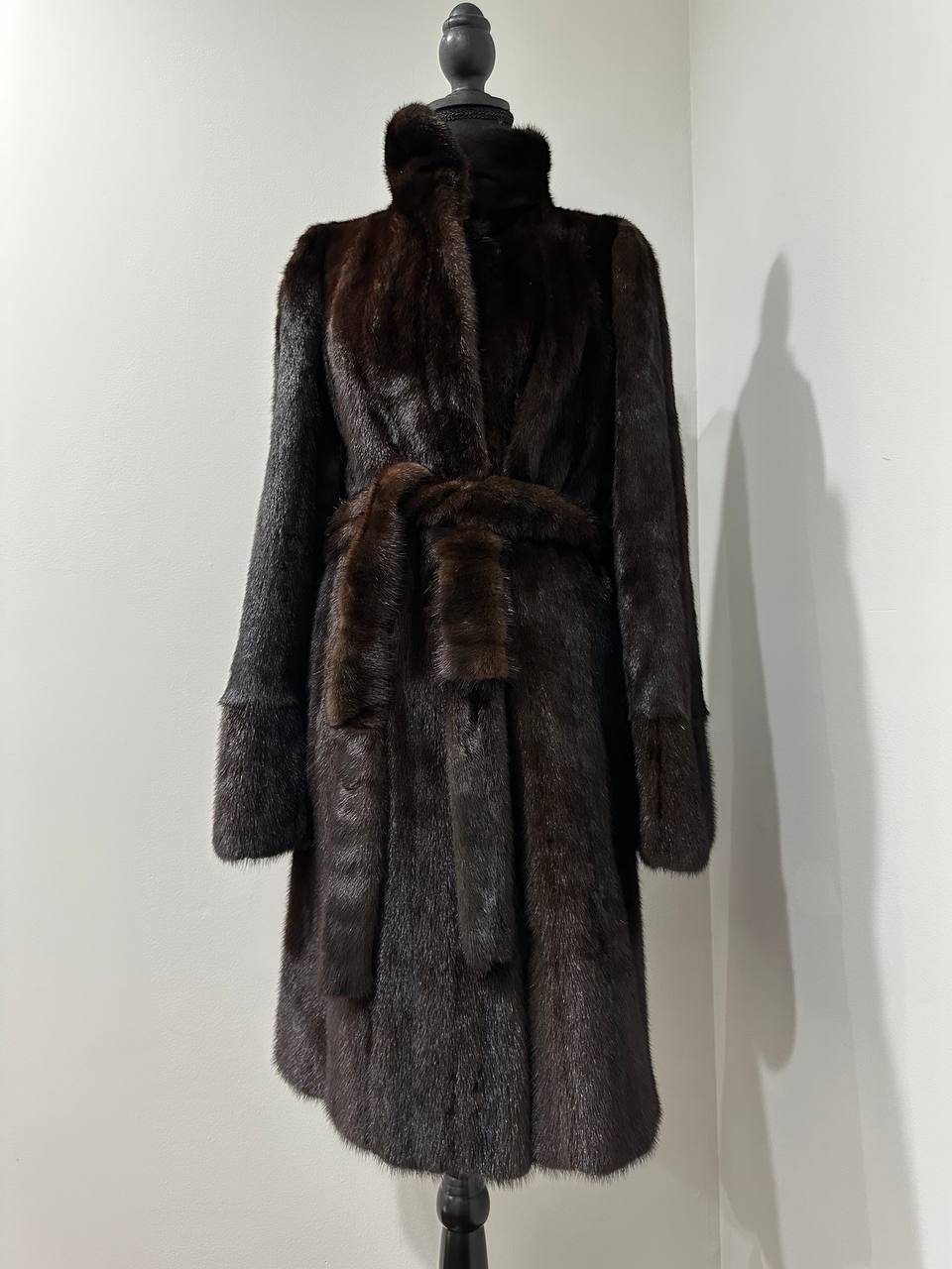 Mink Fur Coat Women Real Genuine dark brown size M NEW 1109926 FURSTAR BELTED