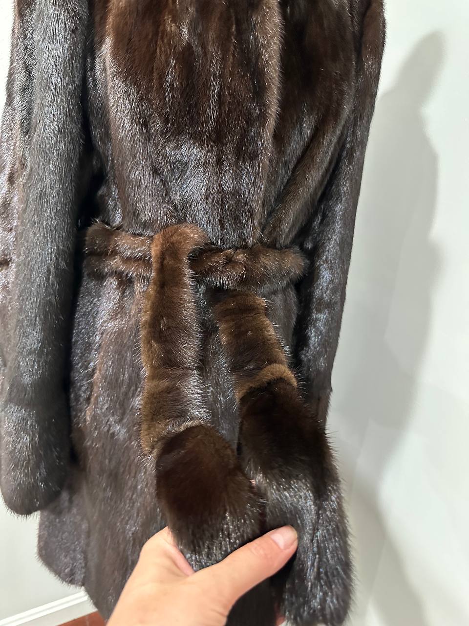Mink Fur Coat Women Real Genuine dark brown size M NEW 1109926 FURSTAR BELTED