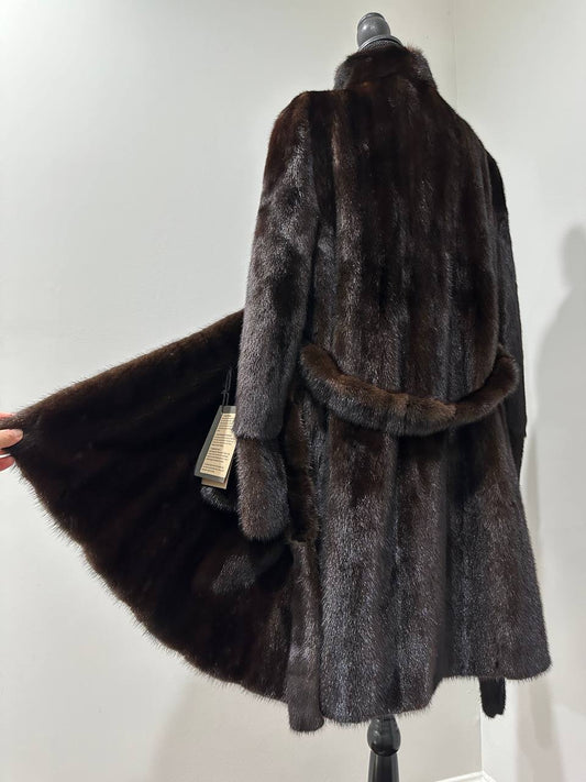 Mink Fur Coat Women Real Genuine dark brown size M NEW 1109926 FURSTAR BELTED