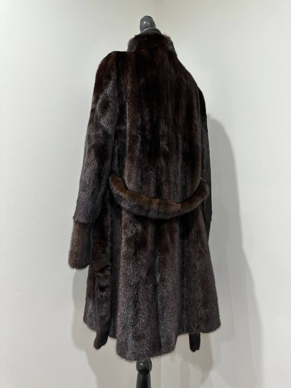 Mink Fur Coat Women Real Genuine dark brown size M NEW 1109926 FURSTAR BELTED