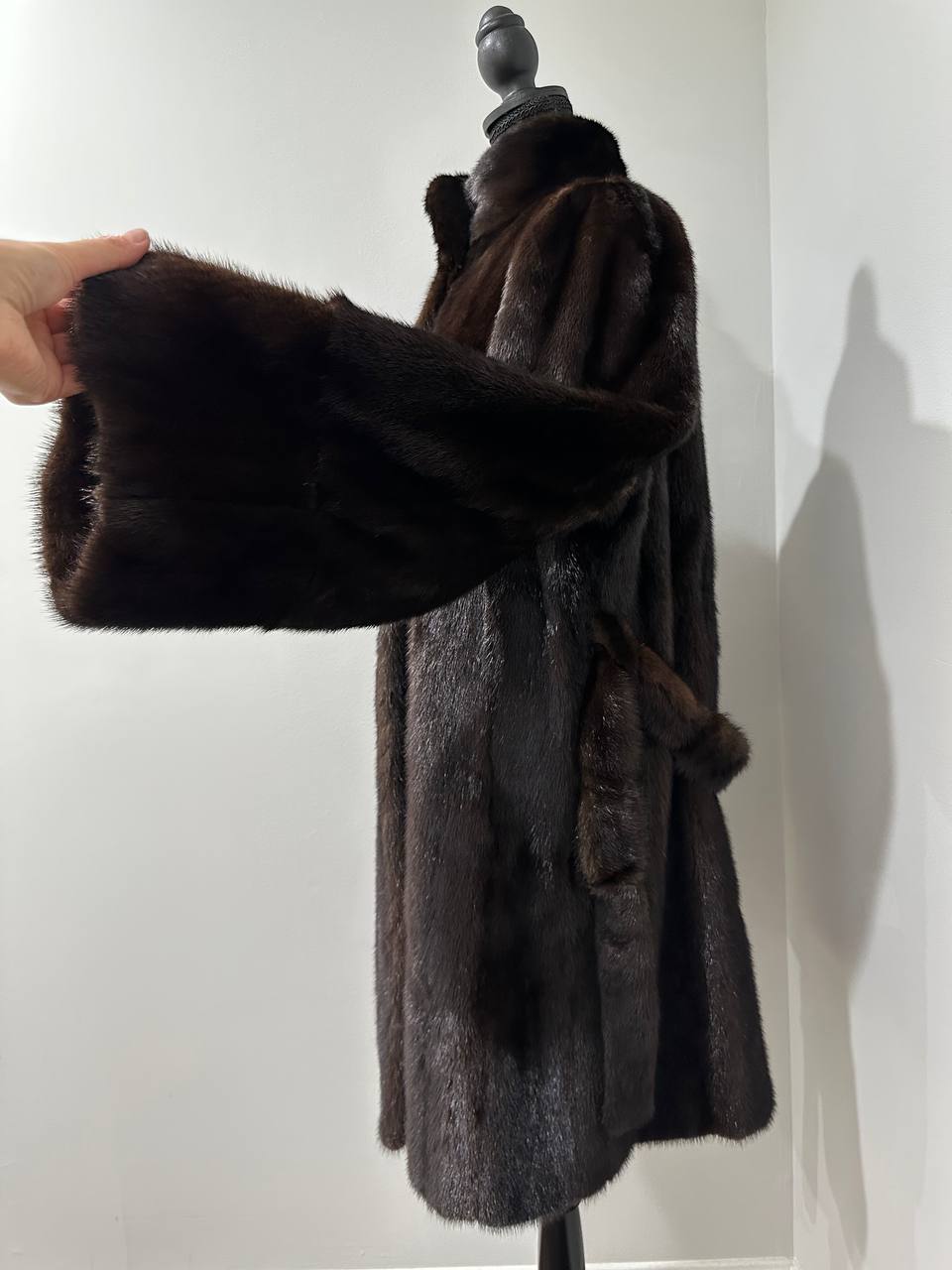 Mink Fur Coat Women Real Genuine dark brown size M NEW 1109926 FURSTAR BELTED