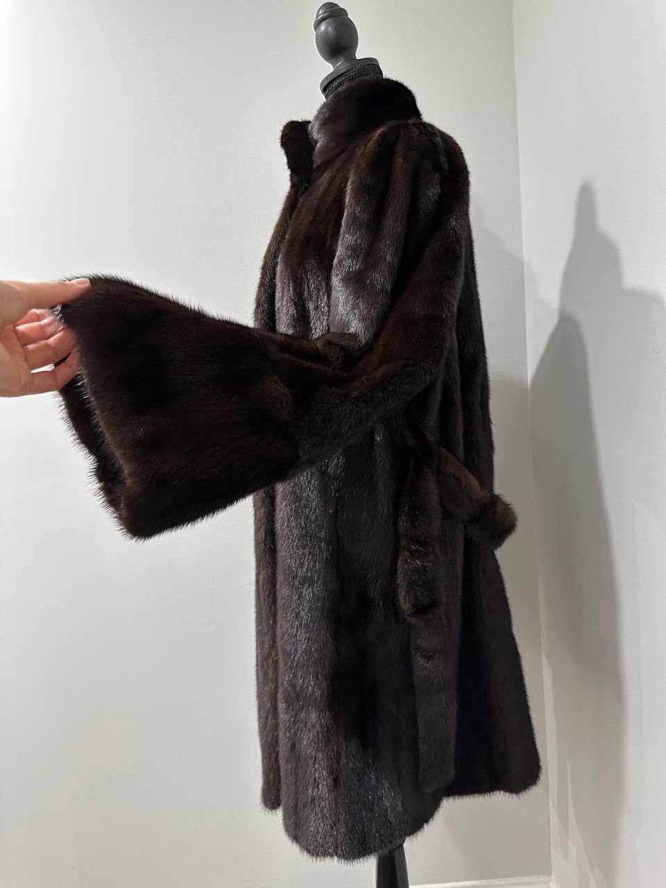 Mink Fur Coat Women Real Genuine dark brown size M NEW 1109926 FURSTAR BELTED