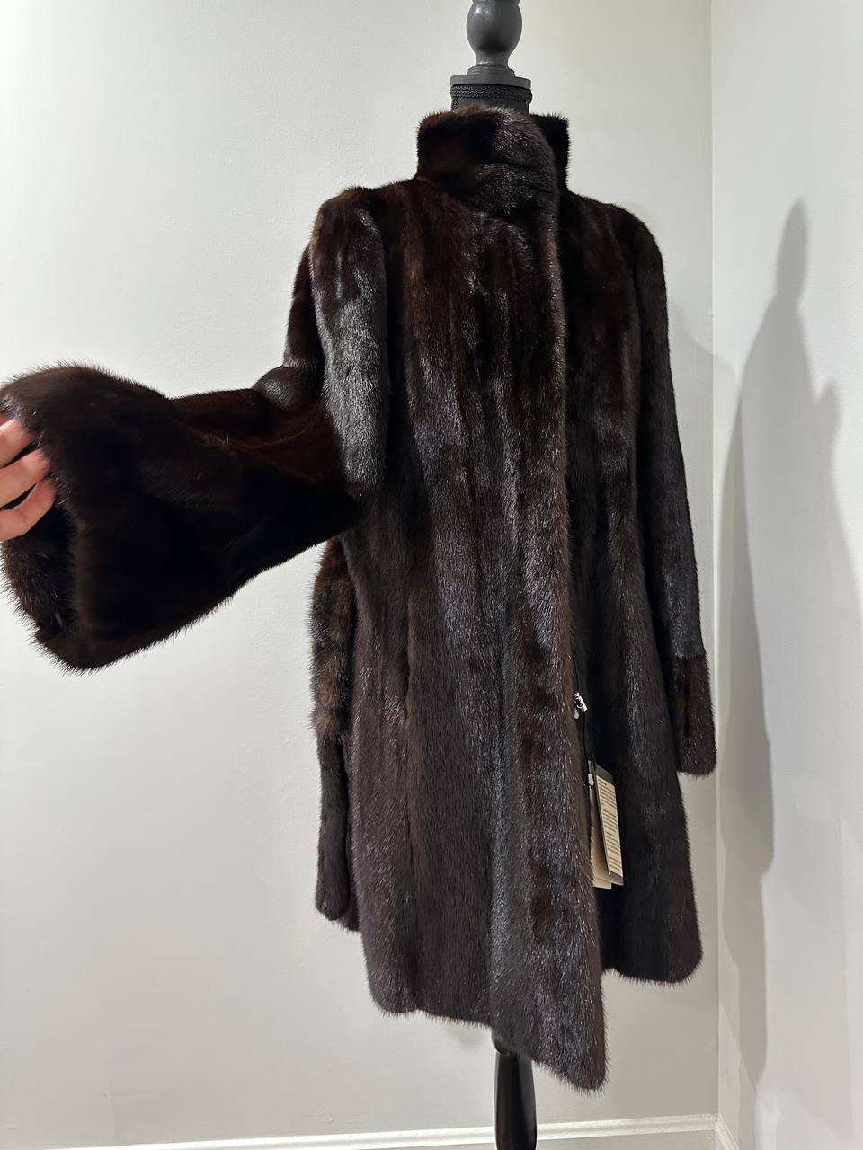 Mink Fur Coat Women Real Genuine dark brown size M NEW 1109926 FURSTAR BELTED