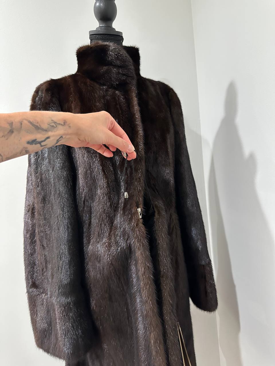 Mink Fur Coat Women Real Genuine dark brown size M NEW 1109926 FURSTAR BELTED