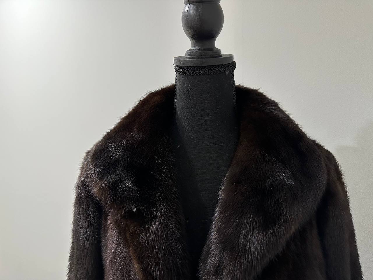 Mink Fur Coat Women Real Genuine dark brown size M NEW 1109926 FURSTAR BELTED