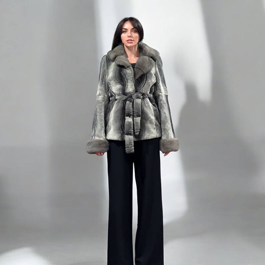 Stunning Karakul Astrakhan Fur Jacket M size with Mink Fur Details 1201134 GREY
