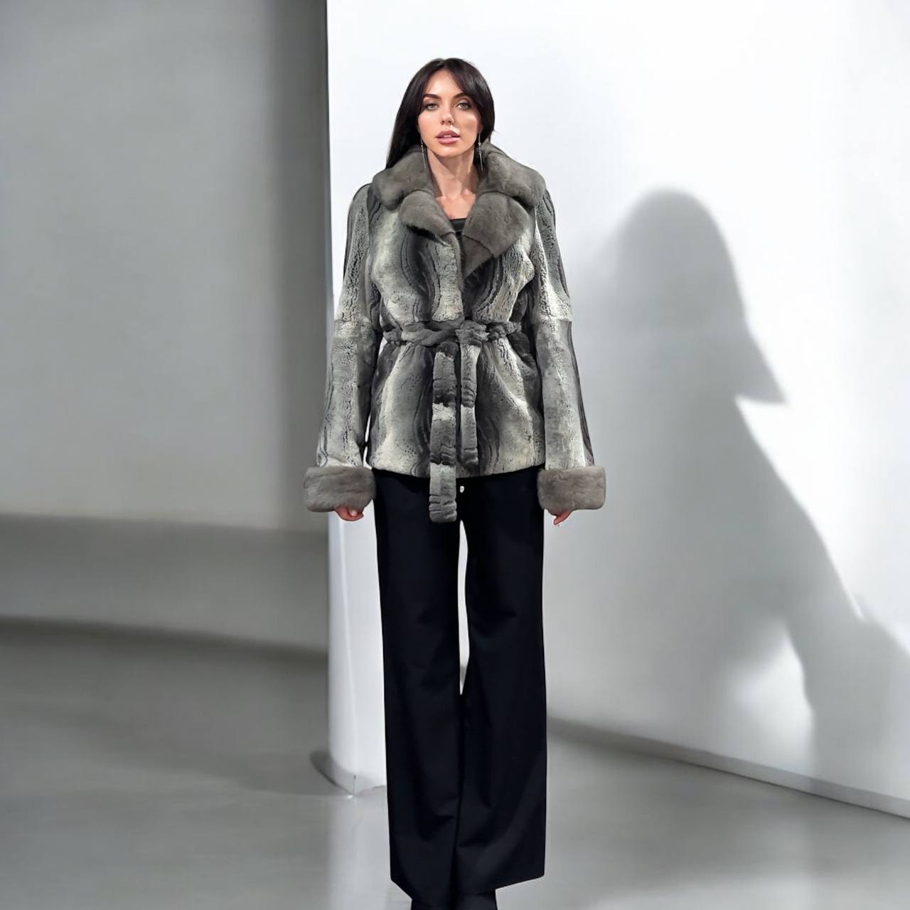 Stunning Karakul Astrakhan Fur Jacket M size with Mink Fur Details 1201134 GREY
