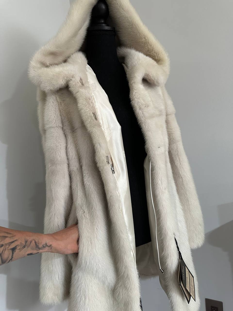 New REAL Natural Mink FUR coat JACKET size S ivory FULL SKIN 1201080 HOODED
