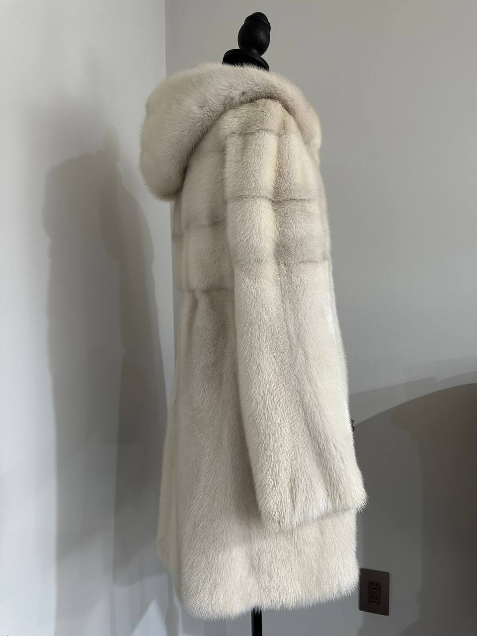New REAL Natural Mink FUR coat JACKET size S ivory FULL SKIN 1201080 HOODED