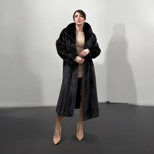 NEW REAL 100% Genuine Mink FUR coat full leng 1201014 size XL FURSTAR Dark BROWN
