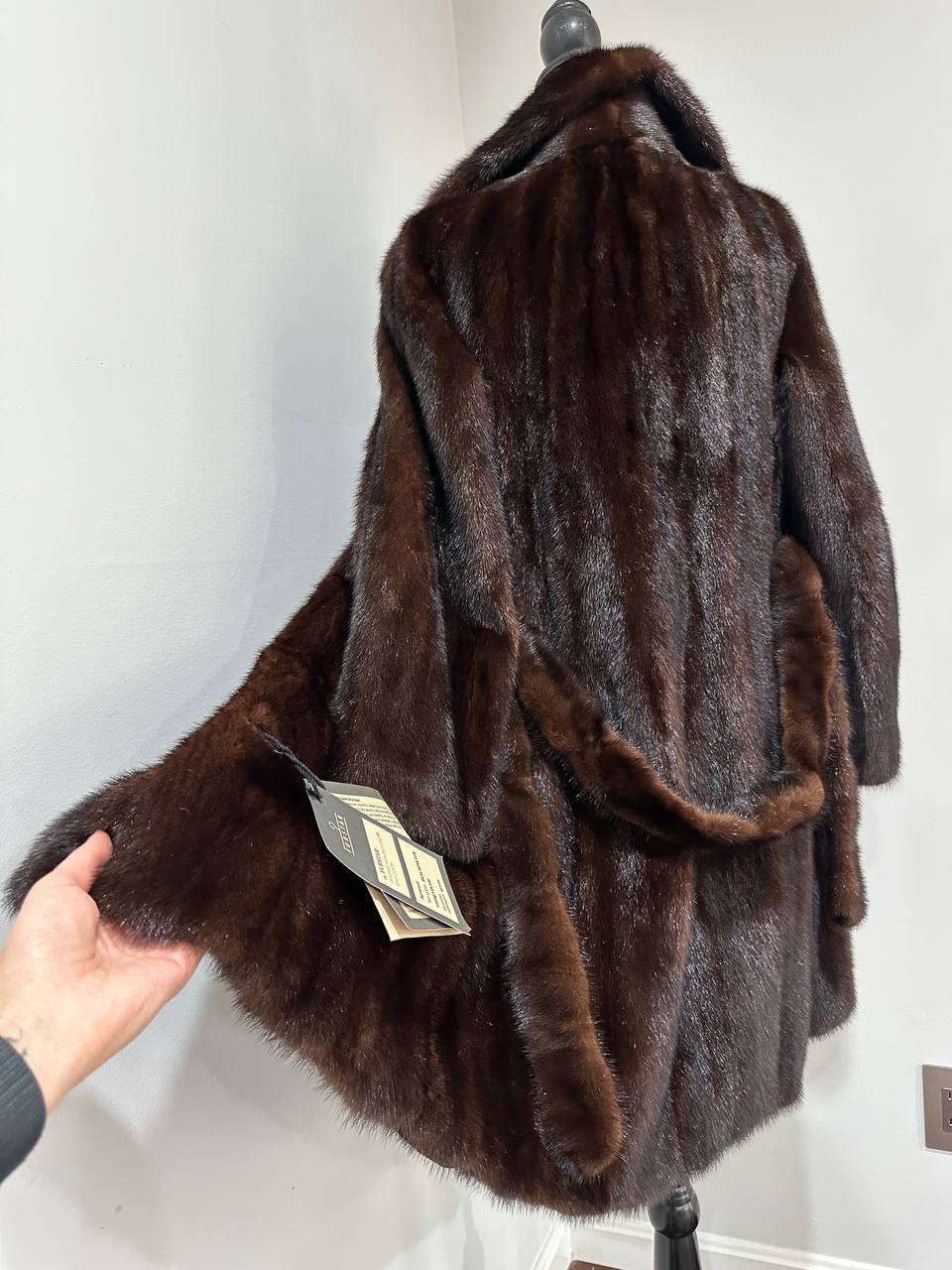 Women Real GENUINE Mink Fur coat belted brown chocolate size S NEW 1109935 FURSTAR