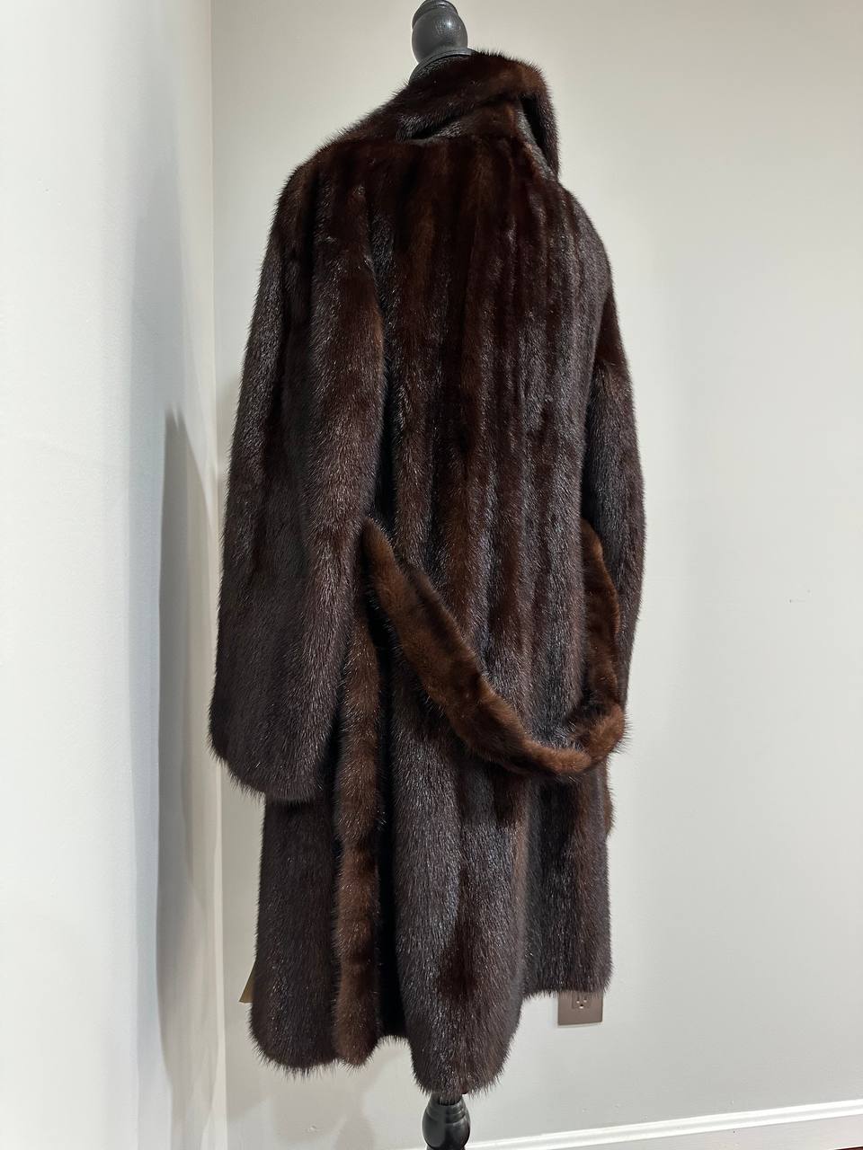 Women Real GENUINE Mink Fur coat belted brown chocolate size S NEW 1109935 FURSTAR