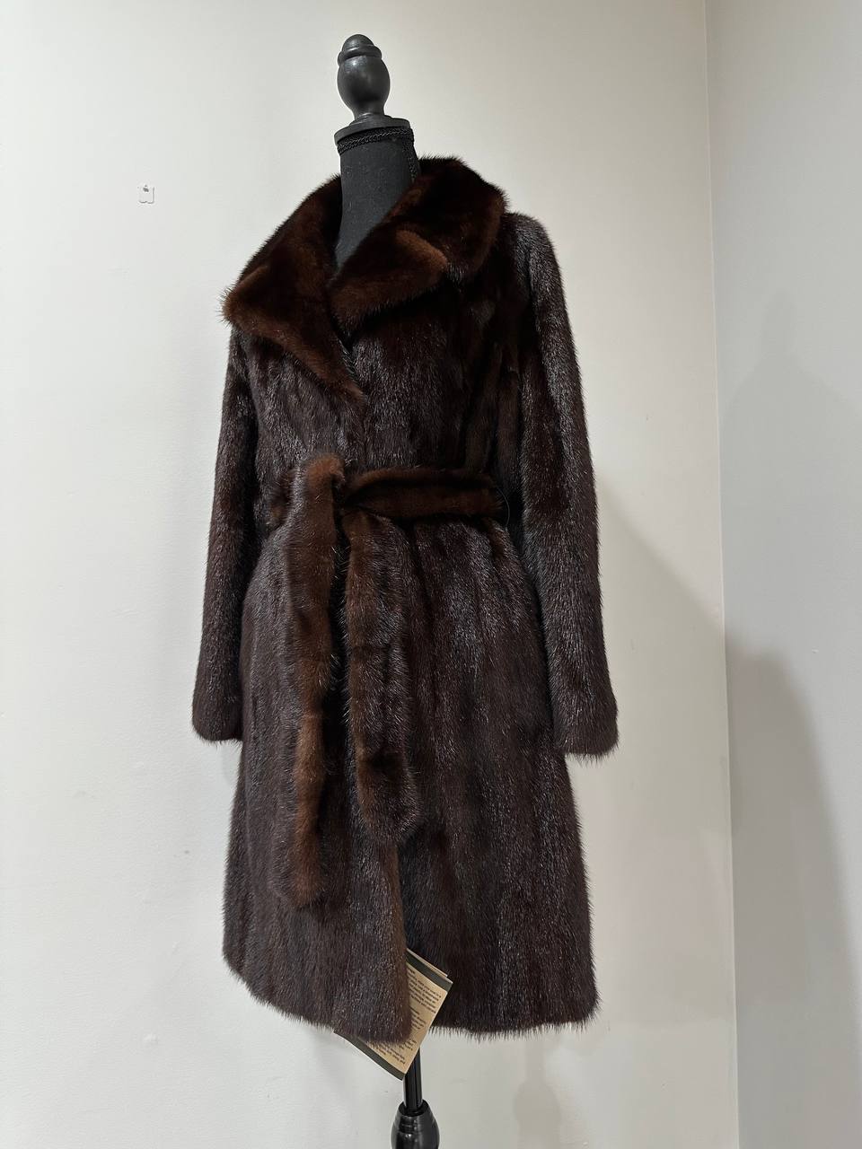 Women Real GENUINE Mink Fur coat belted brown chocolate size S NEW 1109935 FURSTAR