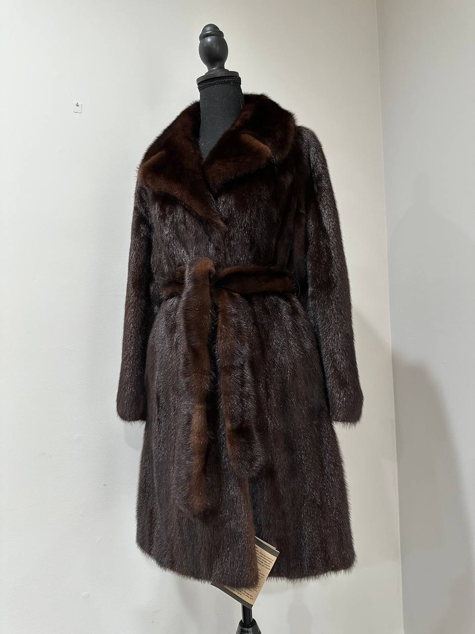 Women Real GENUINE Mink Fur coat belted brown chocolate size S NEW 1109935 FURSTAR