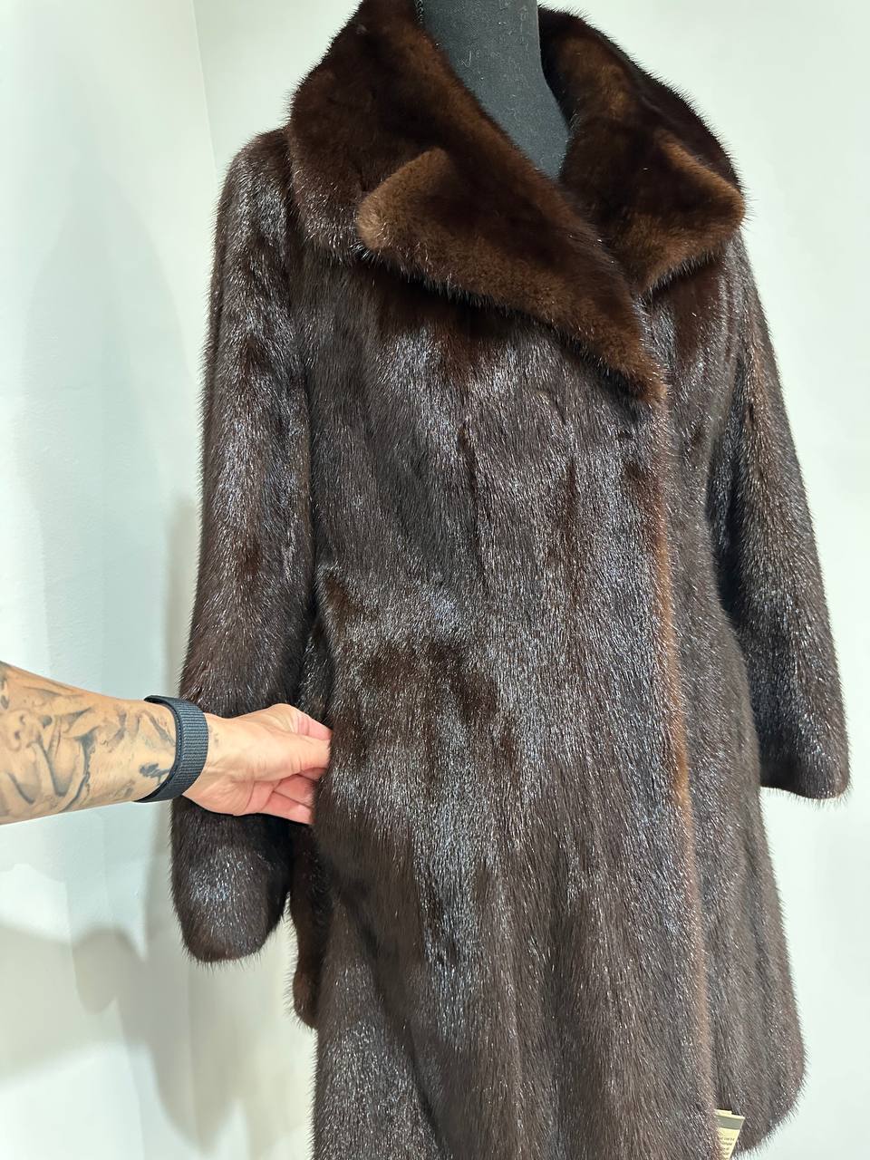 Women Real GENUINE Mink Fur coat belted brown chocolate size S NEW 1109935 FURSTAR