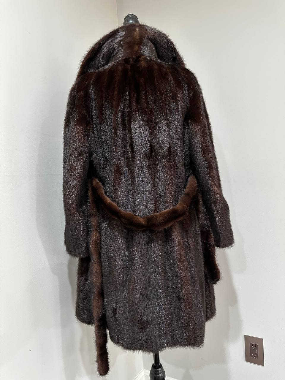 Women Real GENUINE Mink Fur coat belted brown chocolate size S NEW 1109935 FURSTAR