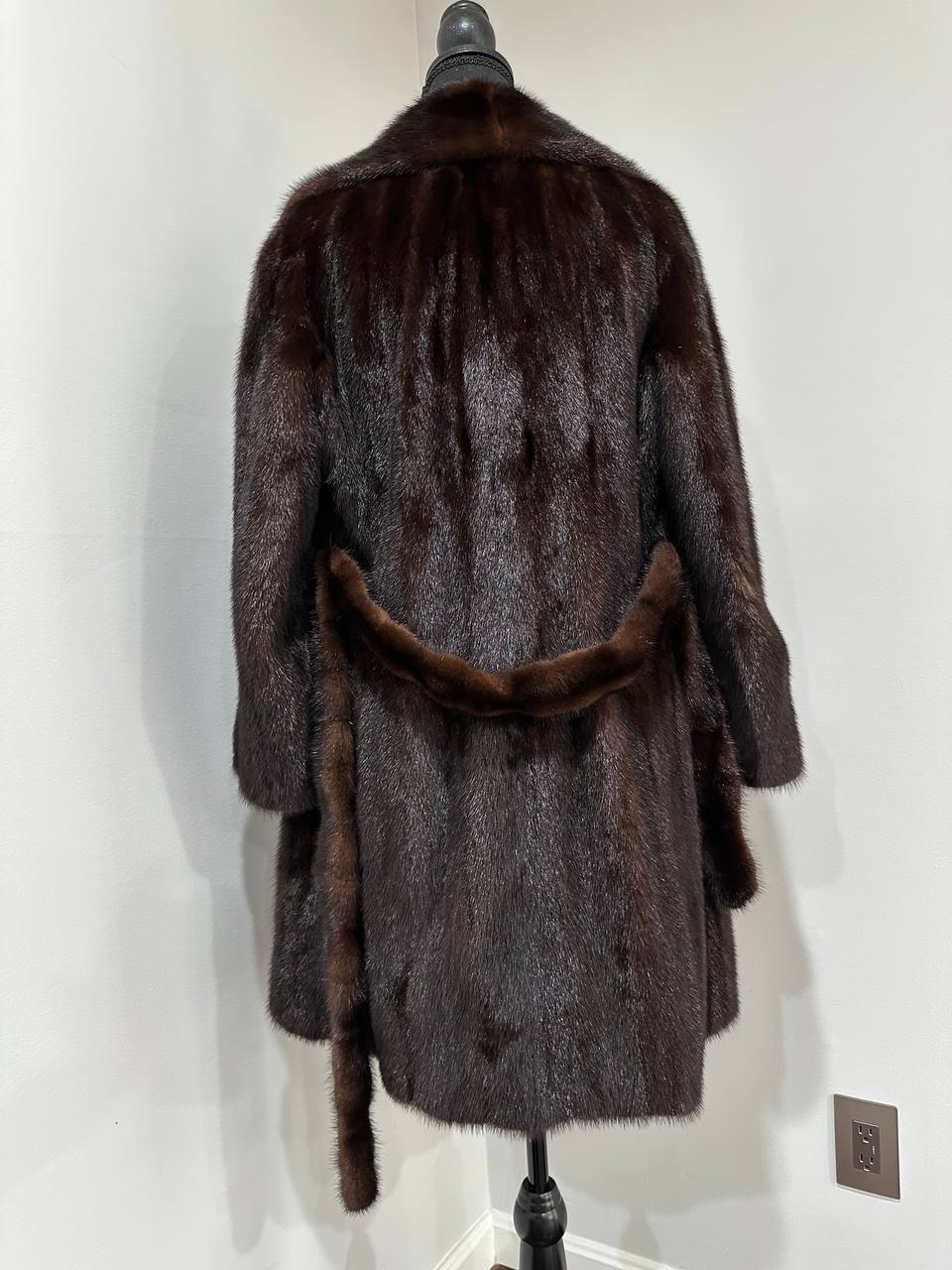 Women Real GENUINE Mink Fur coat belted brown chocolate size S NEW 1109935 FURSTAR