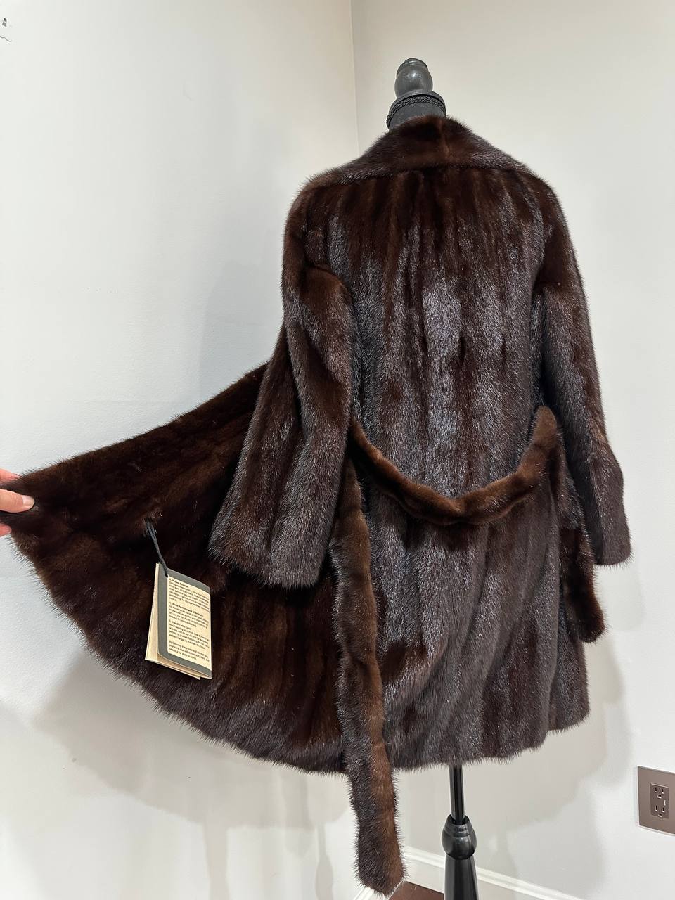 Women Real GENUINE Mink Fur coat belted brown chocolate size S NEW 1109935 FURSTAR