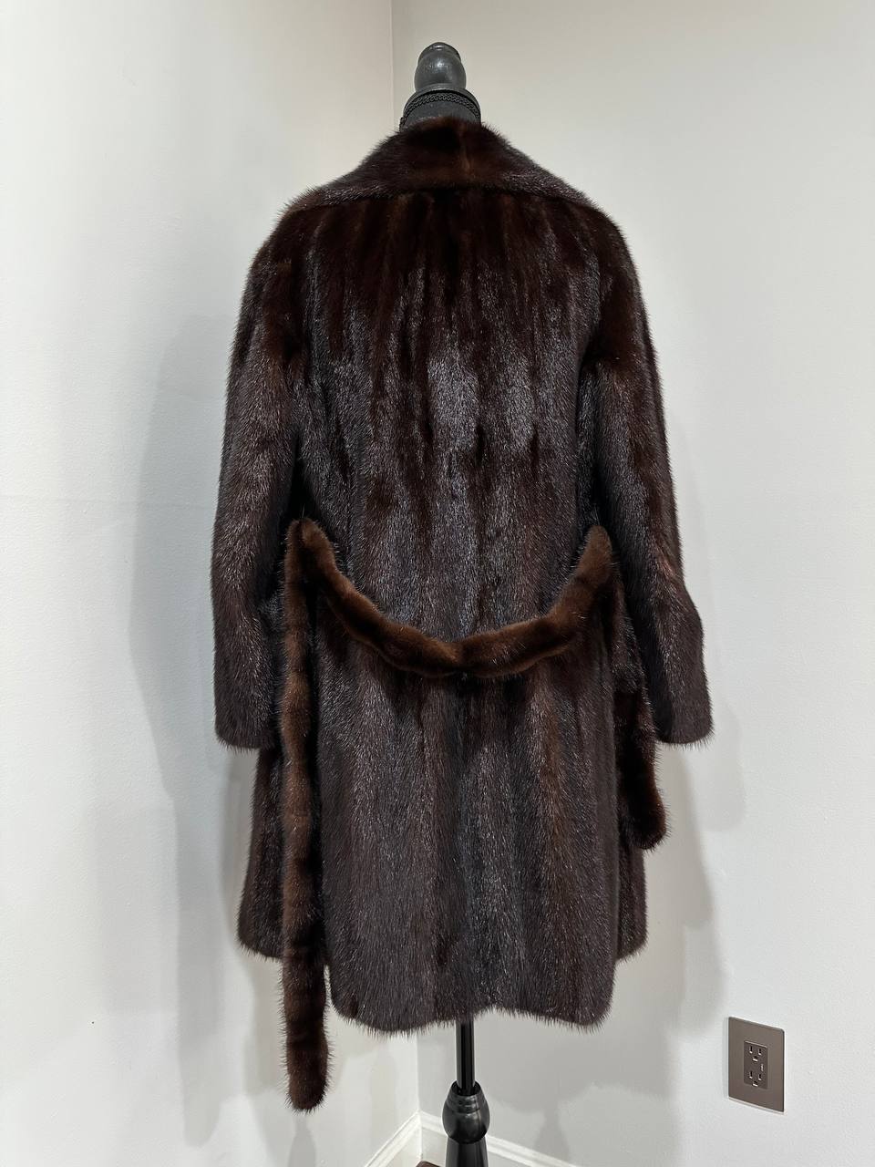 Women Real GENUINE Mink Fur coat belted brown chocolate size S NEW 1109935 FURSTAR