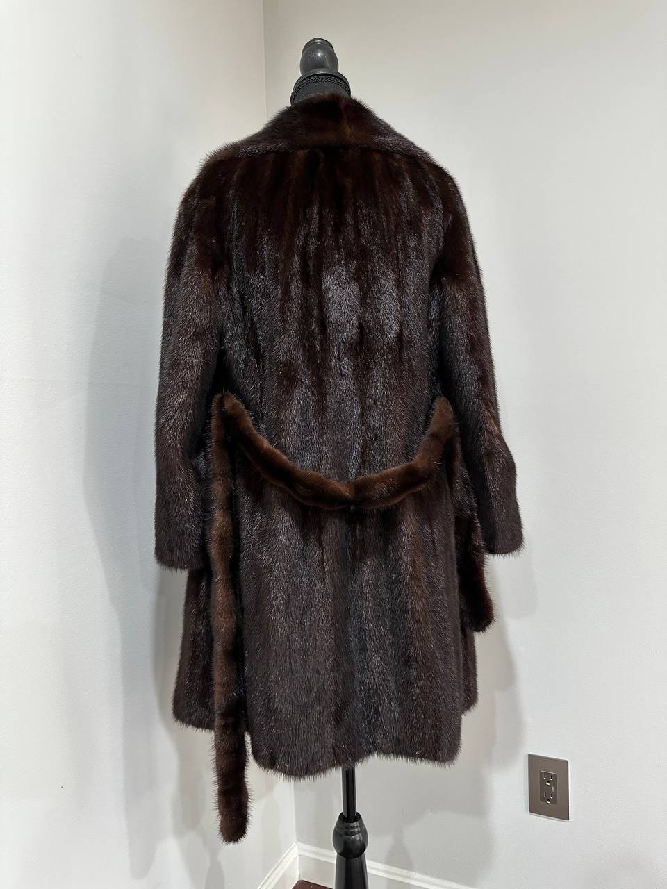 Women Real GENUINE Mink Fur coat belted brown chocolate size S NEW 1109935 FURSTAR