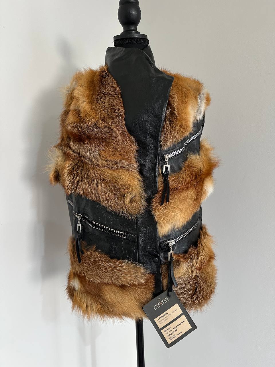 REAL genuine FOX fur women vest L SIZE LEATHER 1109903 WITHOUT SLEEVES