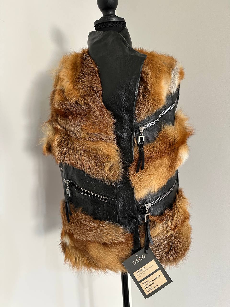 REAL genuine FOX fur women vest L SIZE LEATHER 1109903 WITHOUT SLEEVES