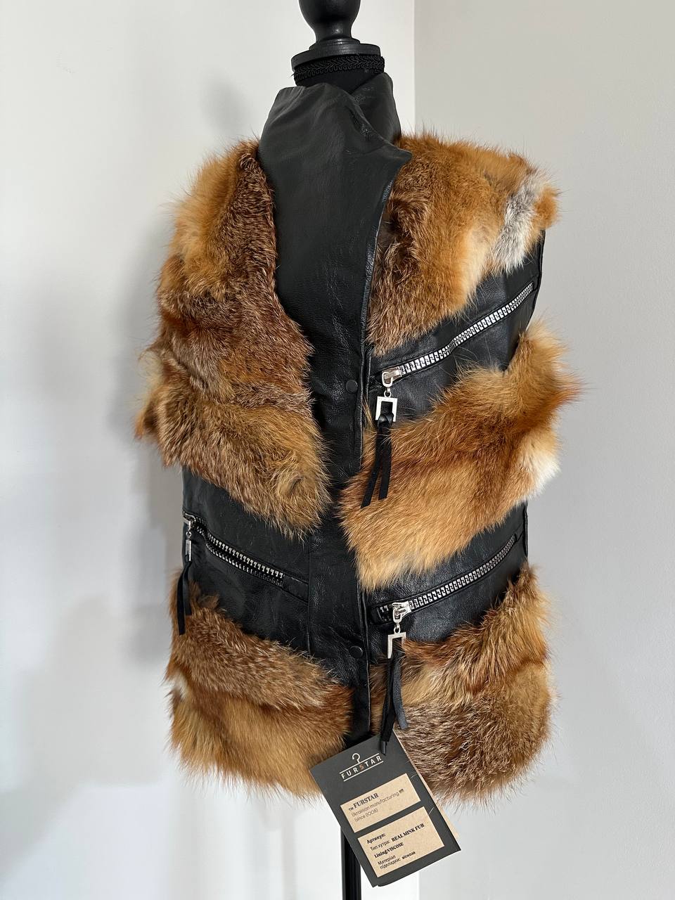 REAL genuine FOX fur women vest L SIZE LEATHER 1109903 WITHOUT SLEEVES
