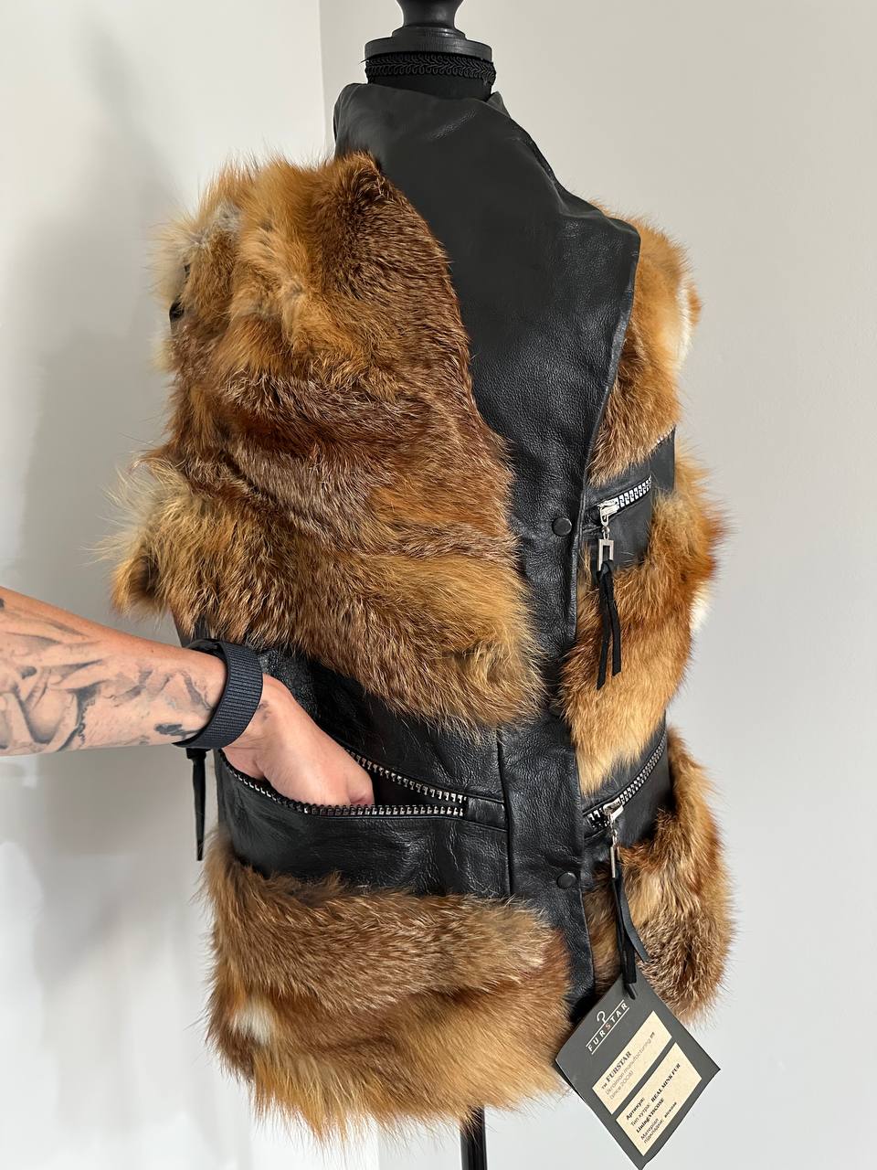 REAL genuine FOX fur women vest L SIZE LEATHER 1109903 WITHOUT SLEEVES