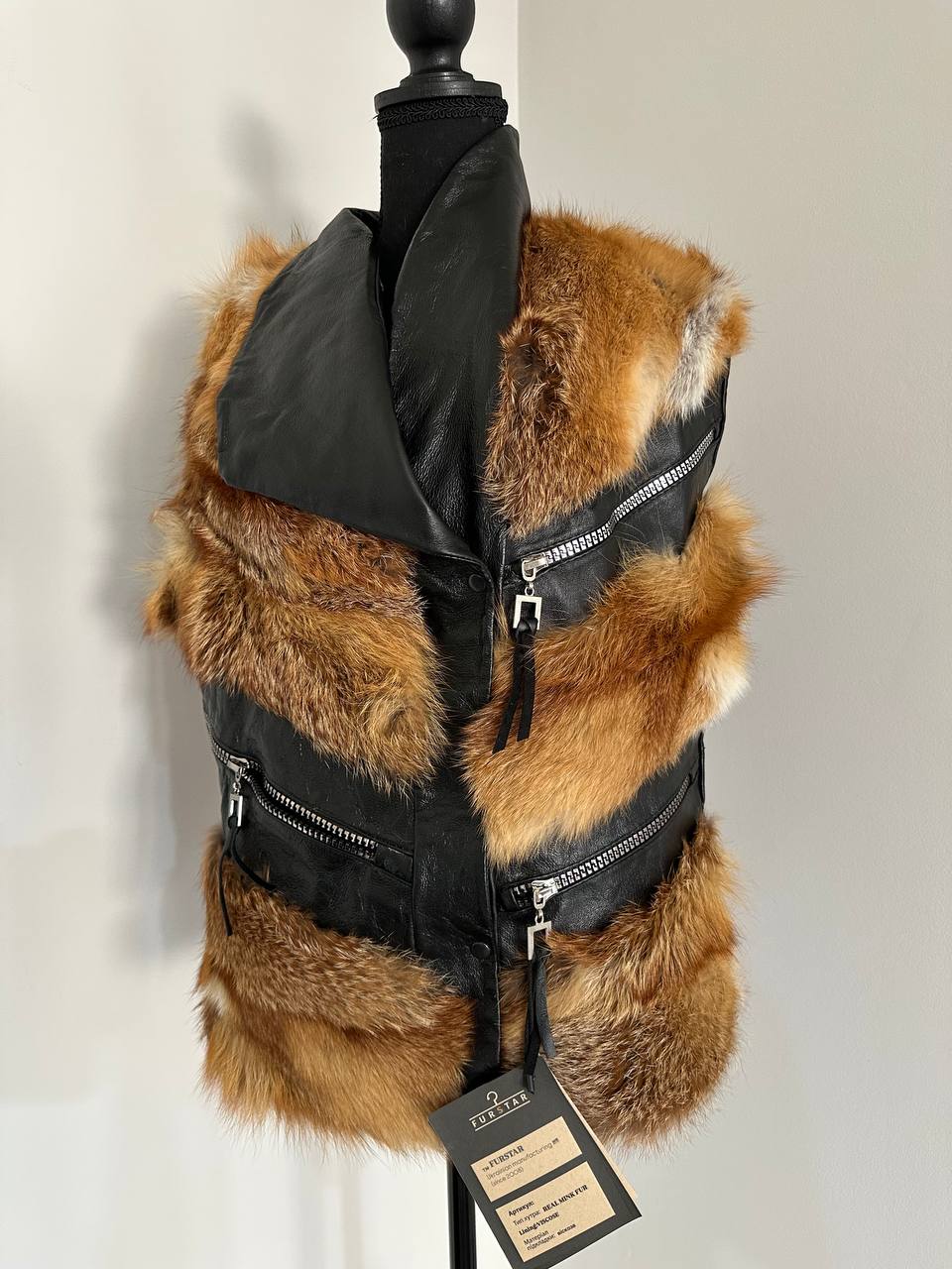 REAL genuine FOX fur women vest L SIZE LEATHER 1109903 WITHOUT SLEEVES