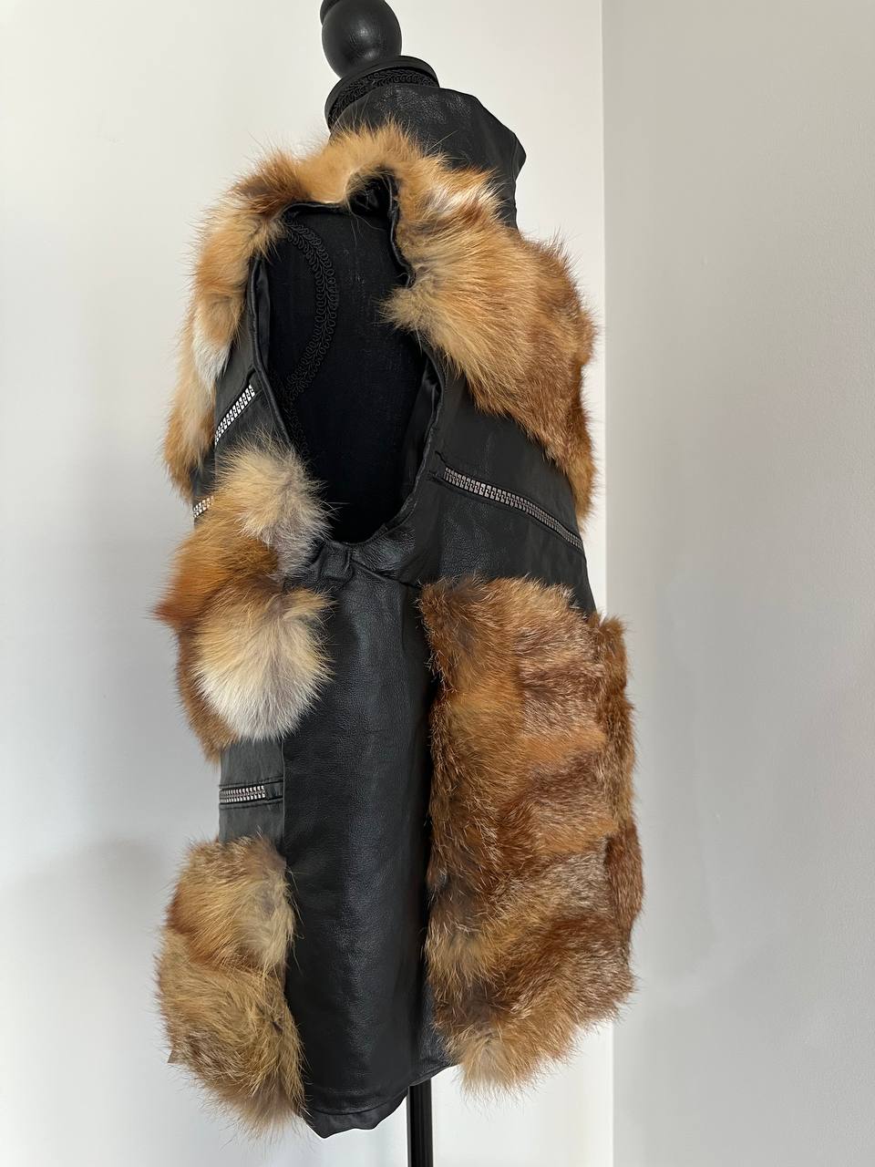 REAL genuine FOX fur women vest L SIZE LEATHER 1109903 WITHOUT SLEEVES