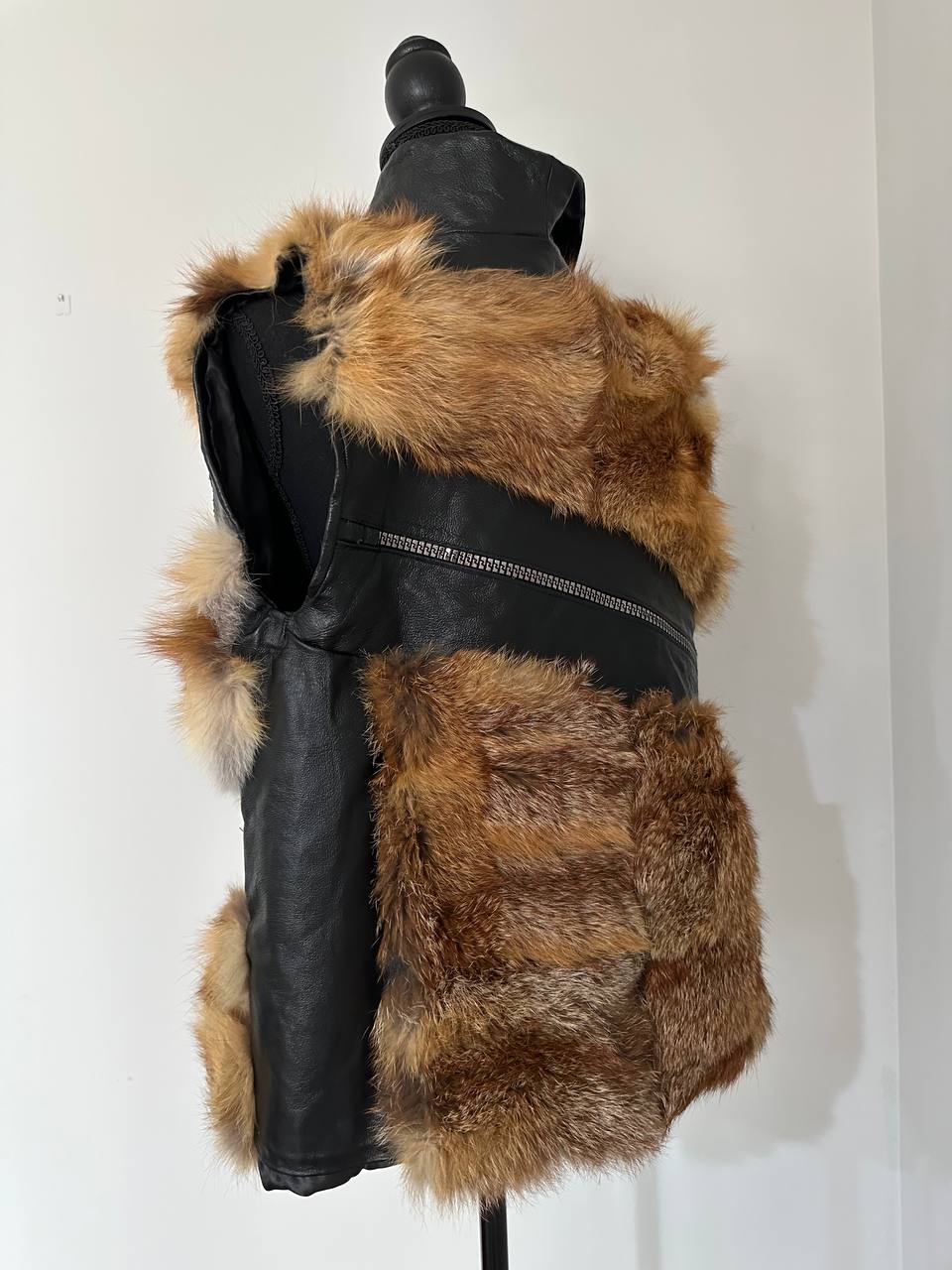 REAL genuine FOX fur women vest L SIZE LEATHER 1109903 WITHOUT SLEEVES