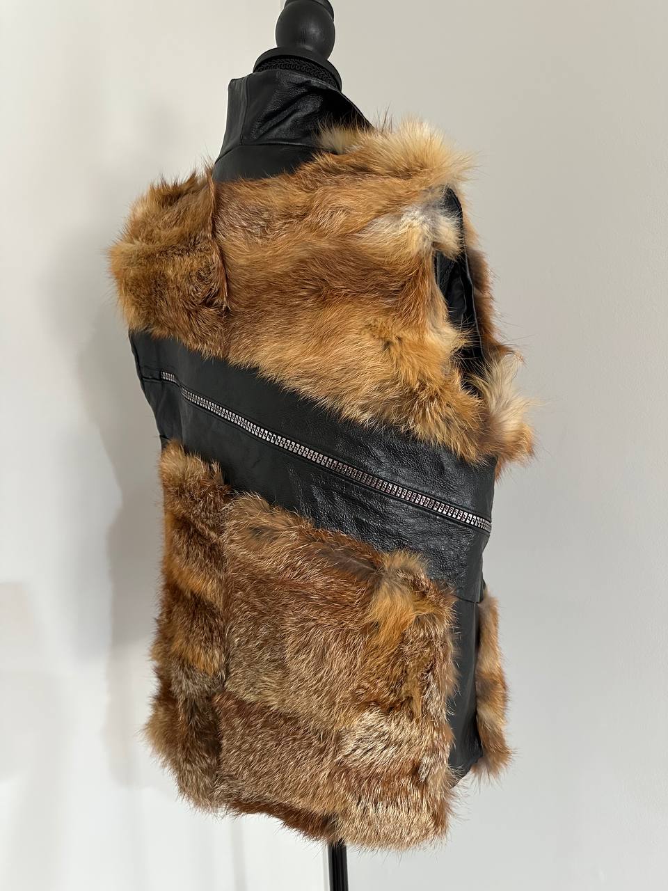 REAL genuine FOX fur women vest L SIZE LEATHER 1109903 WITHOUT SLEEVES