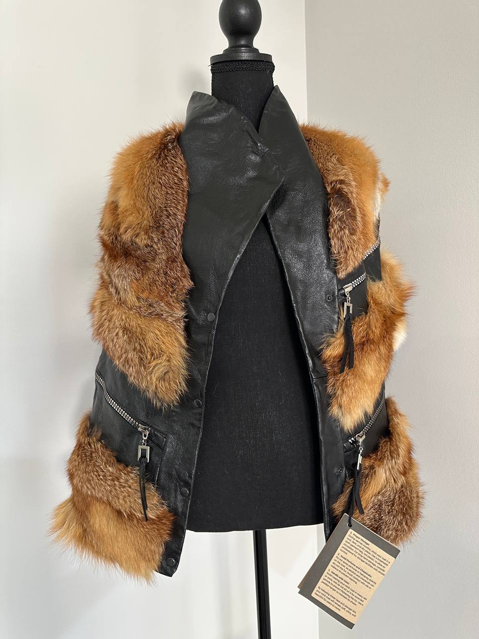 REAL genuine FOX fur women vest L SIZE LEATHER 1109903 WITHOUT SLEEVES