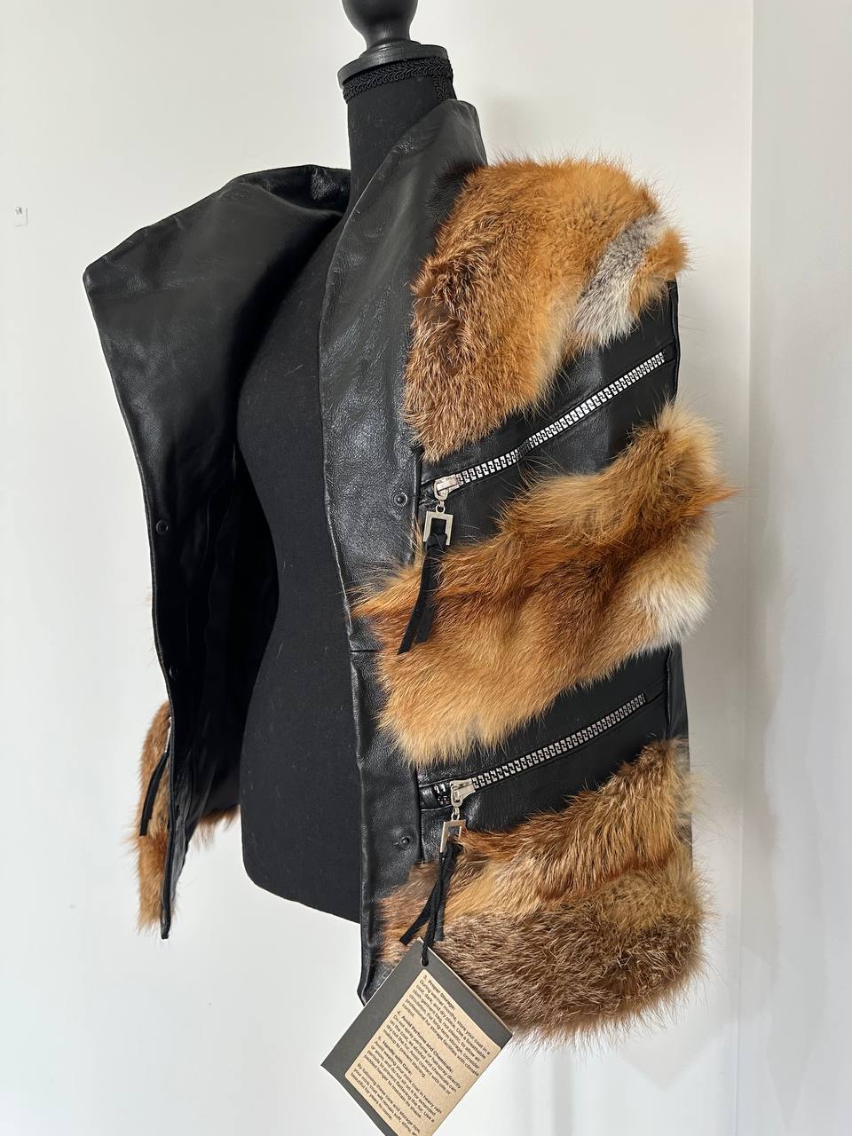 REAL genuine FOX fur women vest S SIZE LEATHER 1109914 WITHOUT SLEEVES