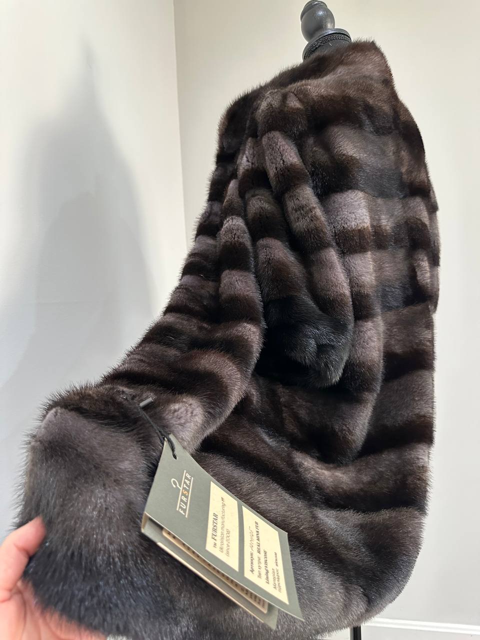 Noir Amethyst Real Genuine Mink Fur Coat with Violet-Black Striped shize L 1201125