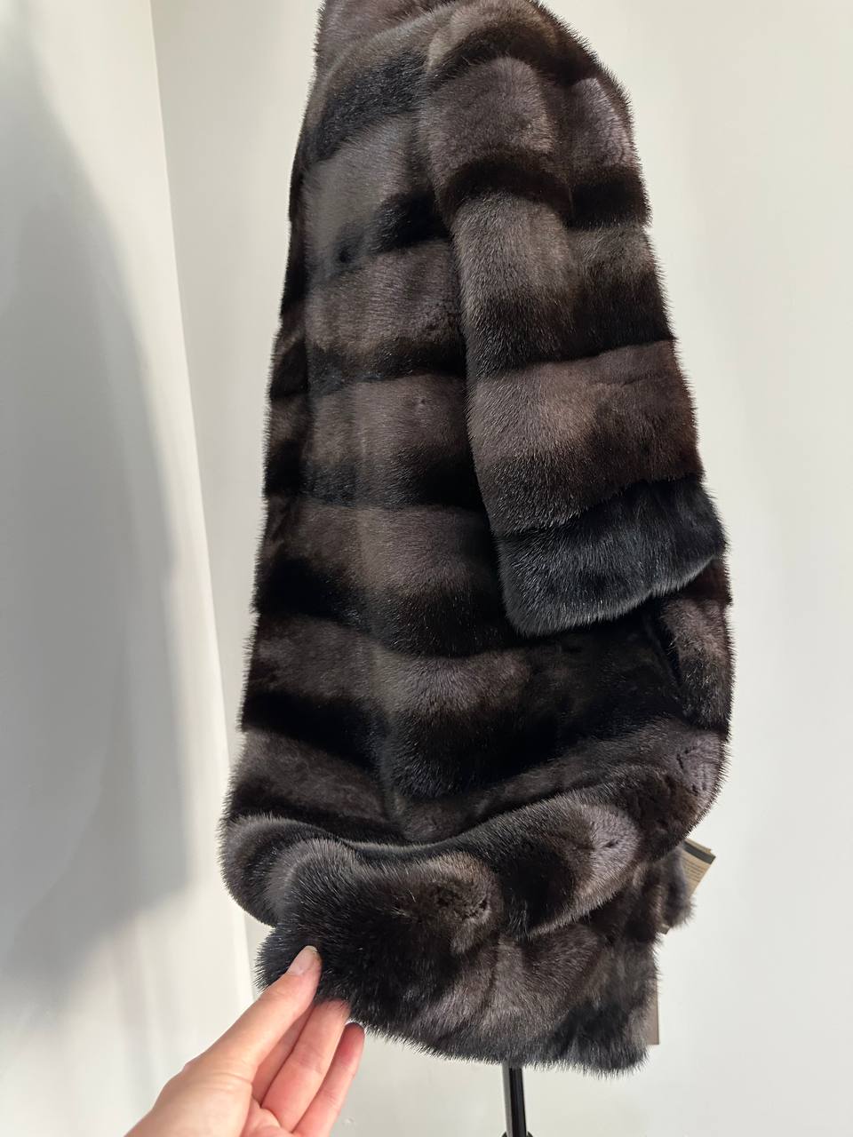 Noir Amethyst Real Genuine Mink Fur Coat with Violet-Black Striped shize L 1201125