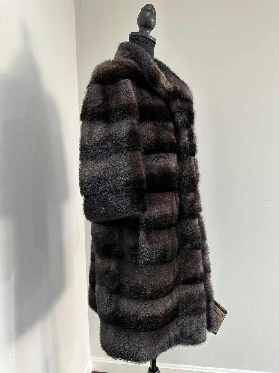 Noir Amethyst Real Genuine Mink Fur Coat with Violet-Black Striped shize L 1201125
