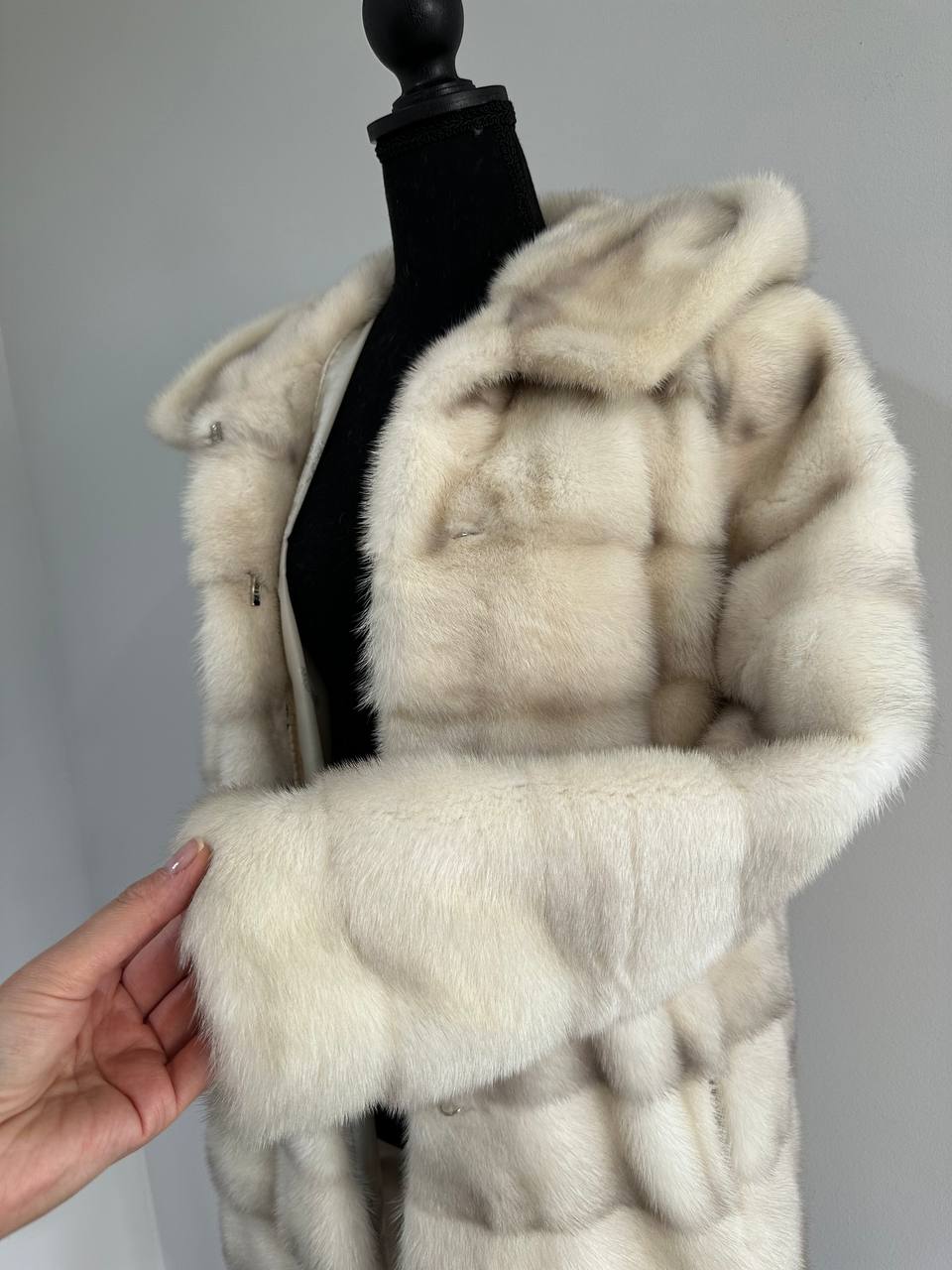 NEW MINK FUR coat size S SMALL 1201106 HORIZONTAL long sleeve jacket HOODED