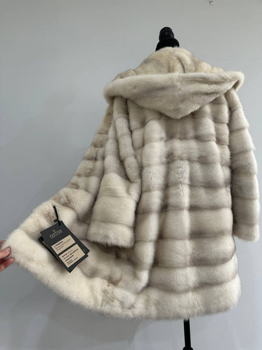 NEW MINK FUR coat size S SMALL 1201106 HORIZONTAL long sleeve jacket HOODED