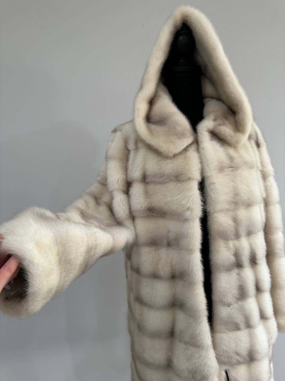 NEW MINK FUR coat size S SMALL 1201106 HORIZONTAL long sleeve jacket HOODED