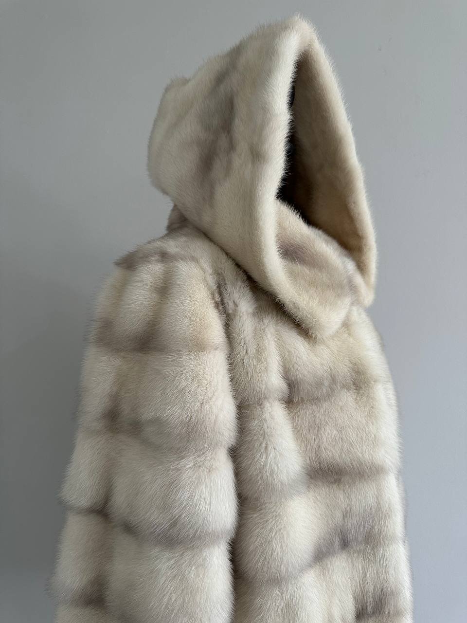 NEW MINK FUR coat size S SMALL 1201106 HORIZONTAL long sleeve jacket HOODED