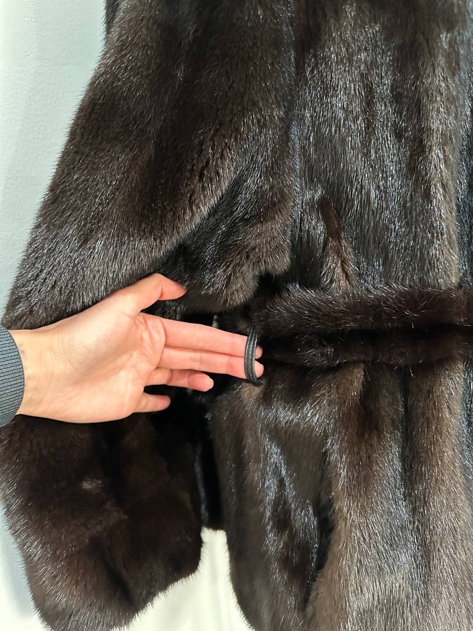 NEW Luxury Womens Real Mink Fur coat belted 1201038 Long genuine fur size XL
