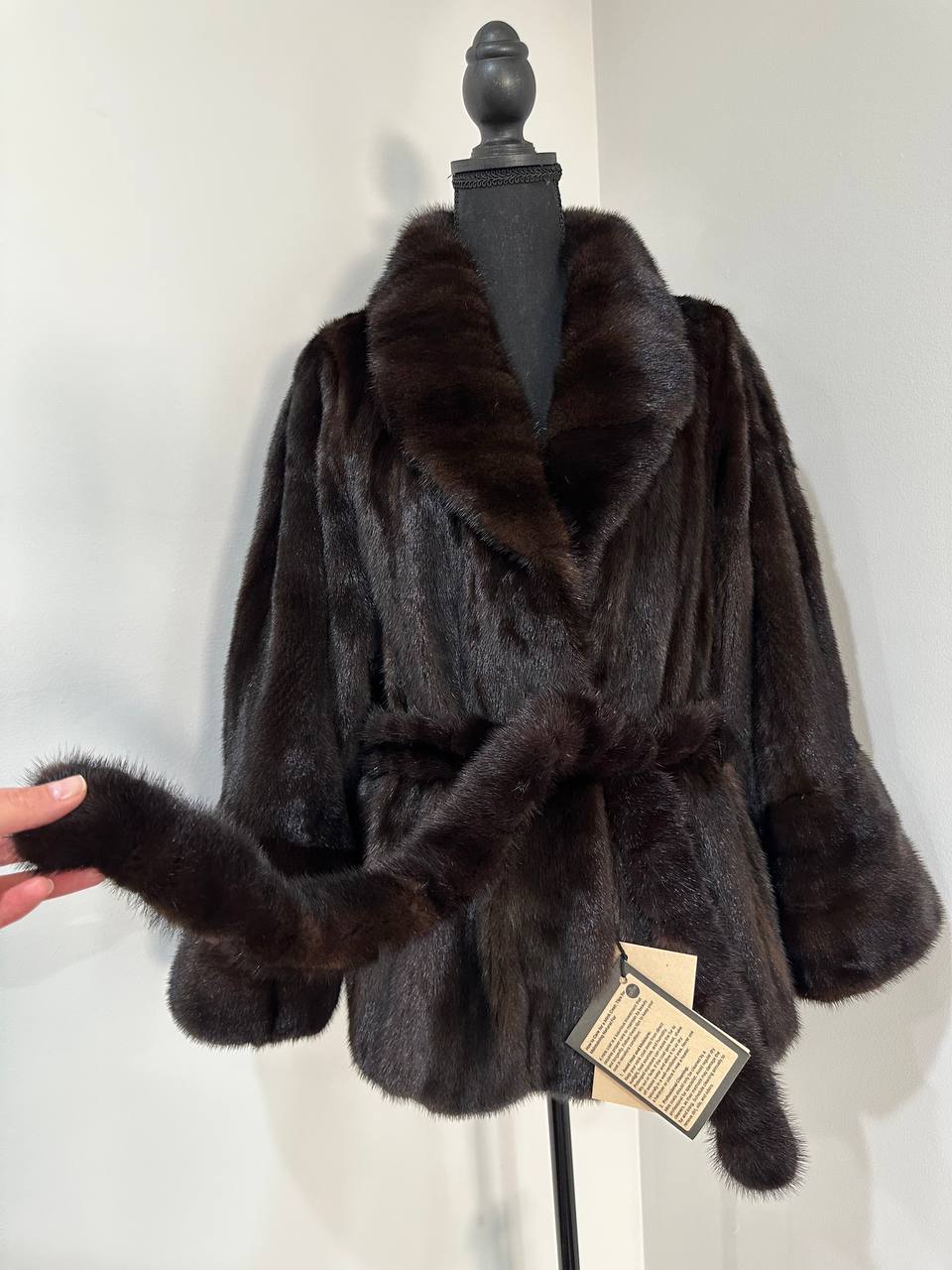 NEW Luxury Womens Real Mink Fur coat belted 1201038 Long genuine fur size XL